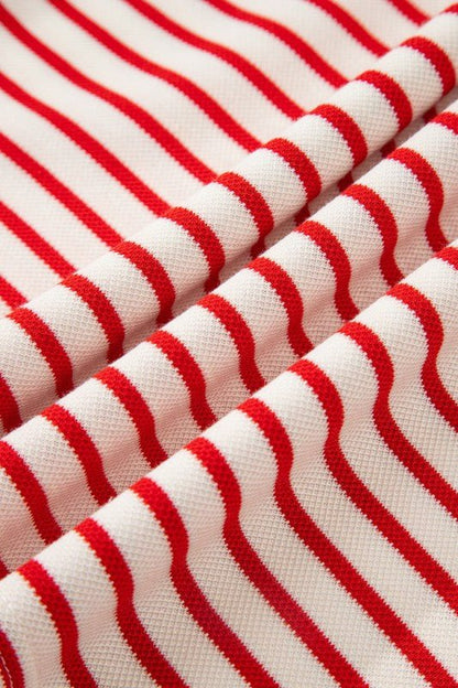 Stripe Collared V - Neck Pullover and Skort Set - Blu Lotus Boutique