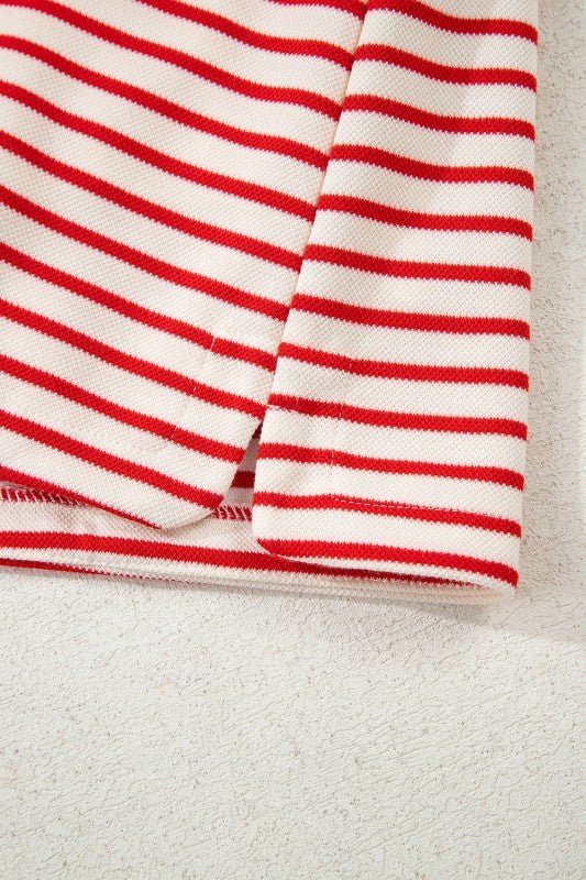 Stripe Collared V - Neck Pullover and Skort Set - Blu Lotus Boutique