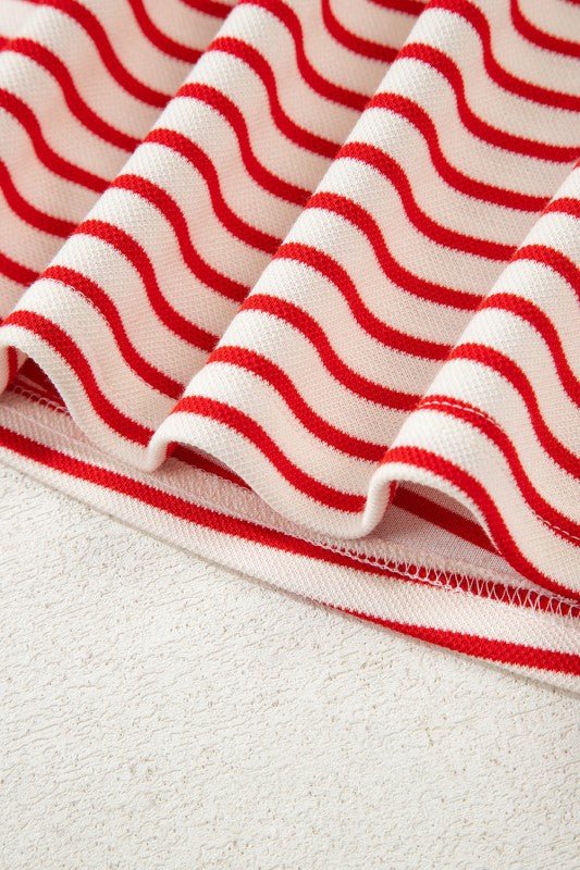 Stripe Collared V - Neck Pullover and Skort Set - Blu Lotus Boutique