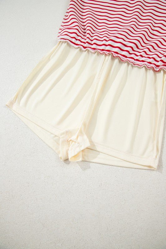 Stripe Collared V - Neck Pullover and Skort Set - Blu Lotus Boutique