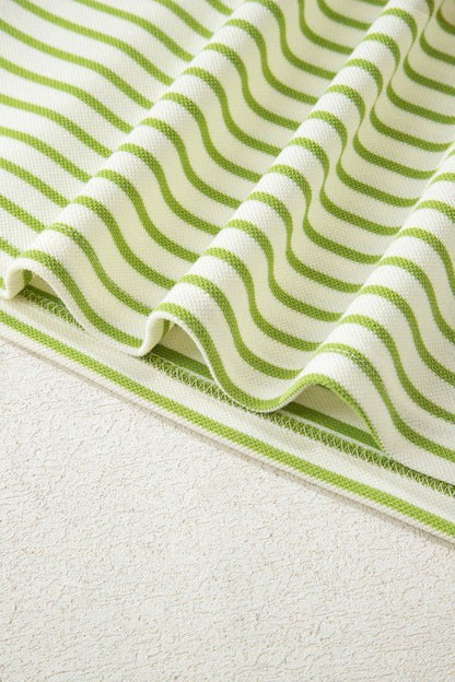 Stripe Collared V - Neck Pullover and Skort Set - Blu Lotus Boutique