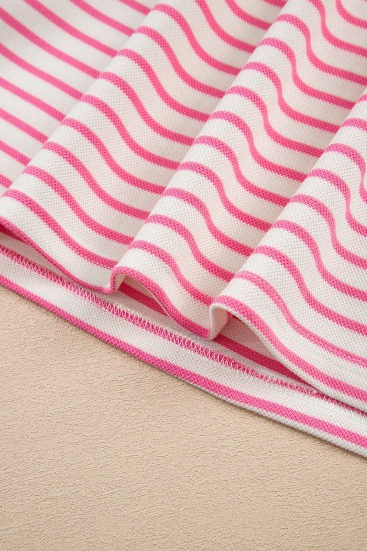 Stripe Collared V - Neck Pullover and Skort Set - Blu Lotus Boutique