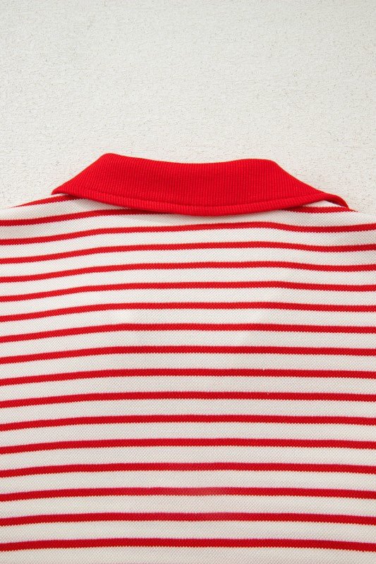 Stripe Collared V - Neck Pullover and Skort Set - Blu Lotus Boutique