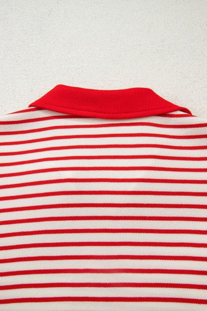 Stripe Collared V - Neck Pullover and Skort Set - Blu Lotus Boutique