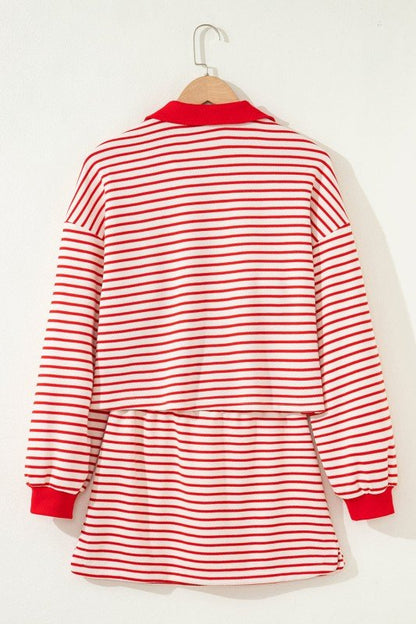 Stripe Collared V - Neck Pullover and Skort Set - Blu Lotus Boutique