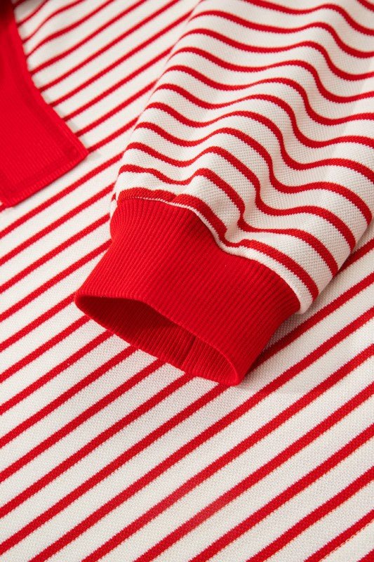 Stripe Collared V - Neck Pullover and Skort Set - Blu Lotus Boutique