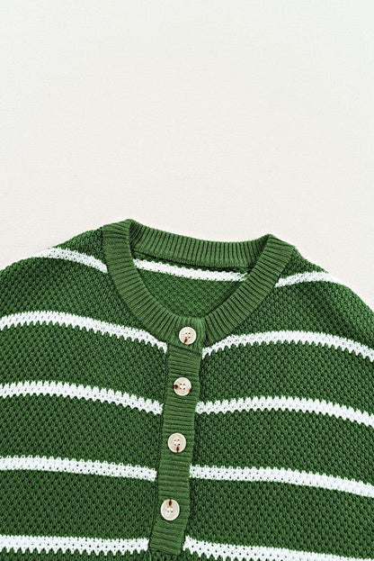 Stripe Drop Shoulder Oversized Henley Knit Tee - Blu Lotus Boutique