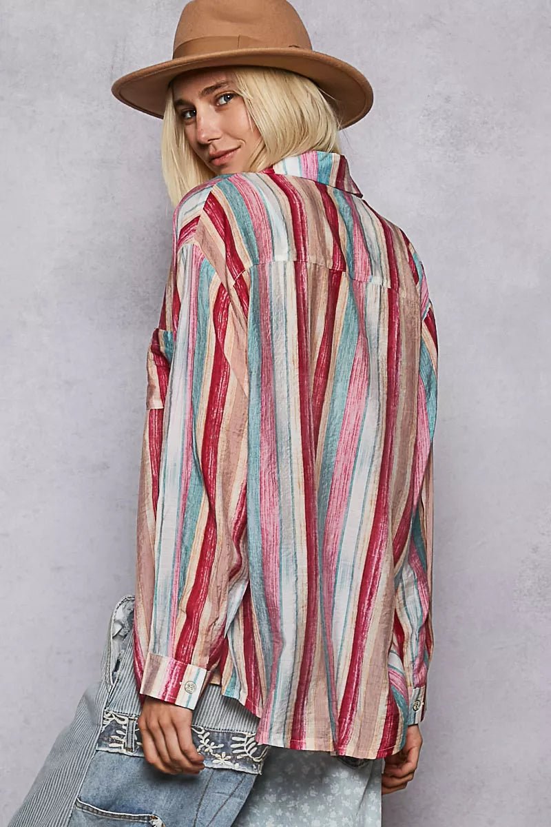 Striped Button - Down Oversized Shirt - Blu Lotus Boutique
