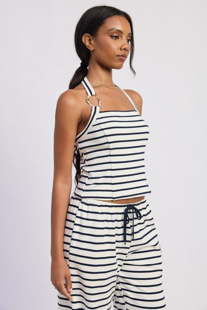 STRIPED HARDWARE HALTER TOP - Blu Lotus Boutique