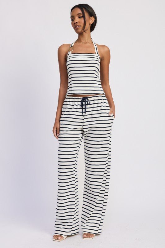 STRIPED HARDWARE HALTER TOP - Blu Lotus Boutique