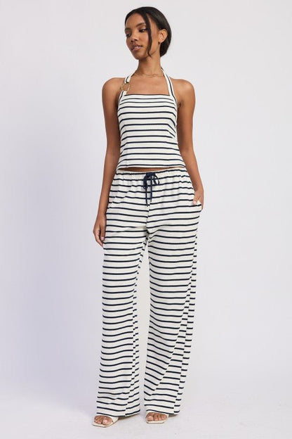 STRIPED HARDWARE HALTER TOP - Blu Lotus Boutique