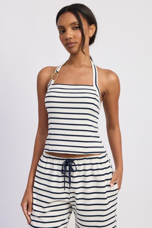 STRIPED HARDWARE HALTER TOP - Blu Lotus Boutique