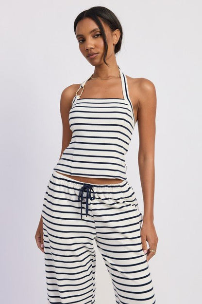 STRIPED HARDWARE HALTER TOP - Blu Lotus Boutique