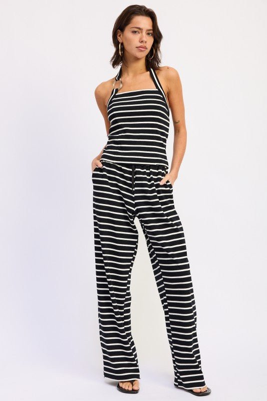STRIPED HARDWARE HALTER TOP - Blu Lotus Boutique