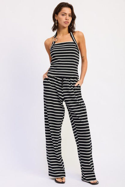 STRIPED HARDWARE HALTER TOP - Blu Lotus Boutique