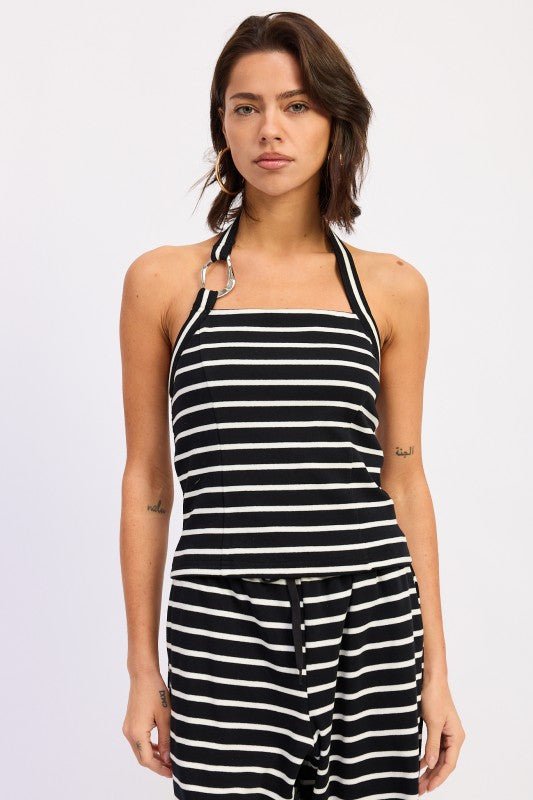 STRIPED HARDWARE HALTER TOP - Blu Lotus Boutique