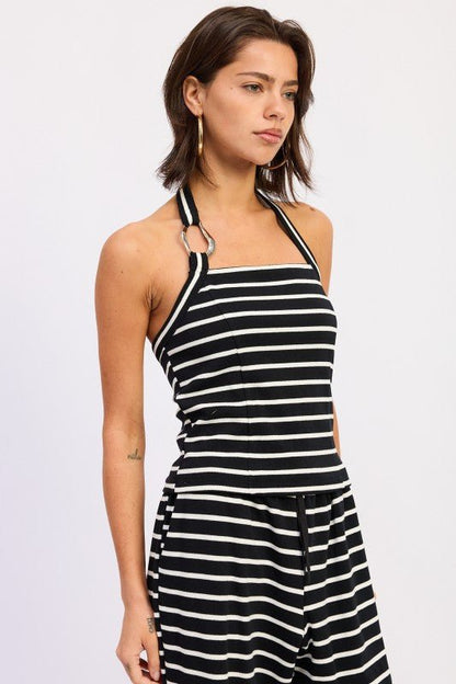 STRIPED HARDWARE HALTER TOP - Blu Lotus Boutique