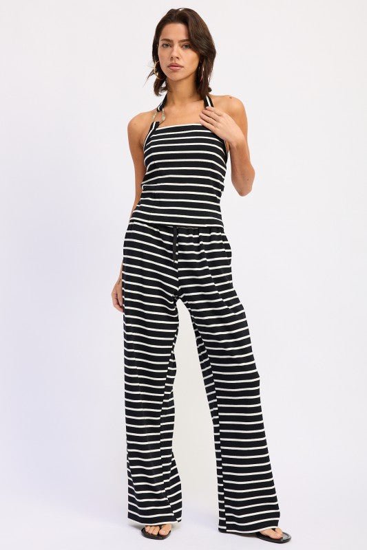 STRIPED PANTS WITH ELASTIC WAIST BAND - Blu Lotus Boutique