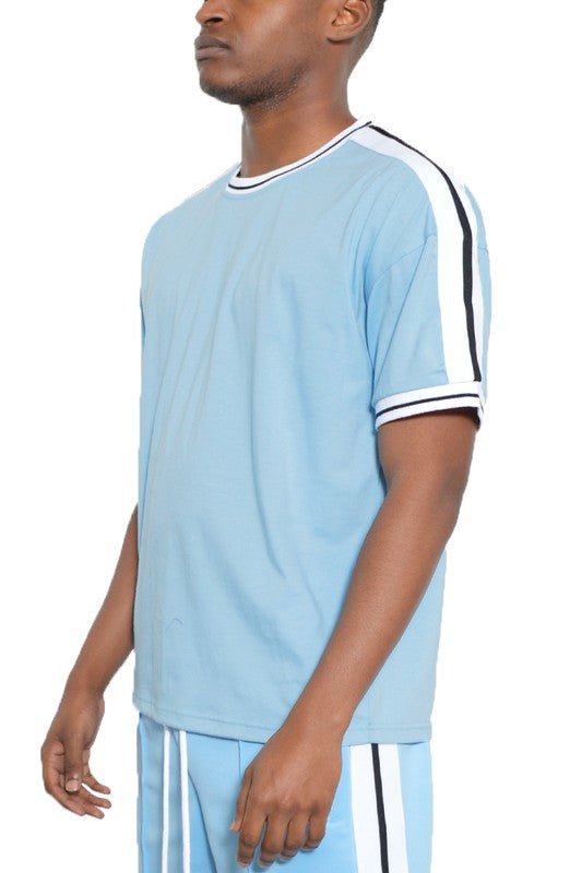 Striped Tape Short Sleeve T-shirt - Blu Lotus Boutique