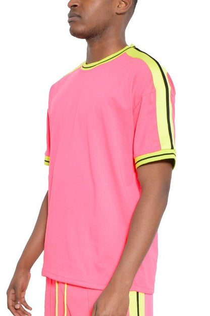 Striped Tape Short Sleeve T-shirt - Blu Lotus Boutique