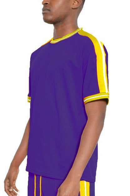 Striped Tape Short Sleeve T-shirt - Blu Lotus Boutique
