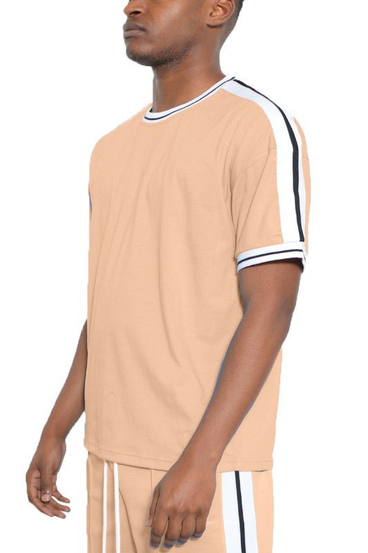 Striped Tape Short Sleeve T-shirt - Blu Lotus Boutique