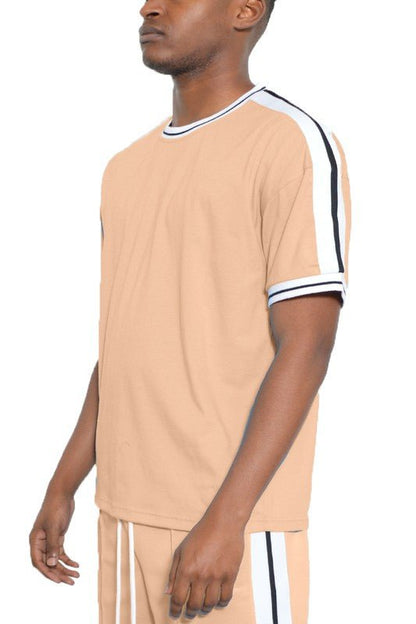 Striped Tape Short Sleeve T-shirt - Blu Lotus Boutique