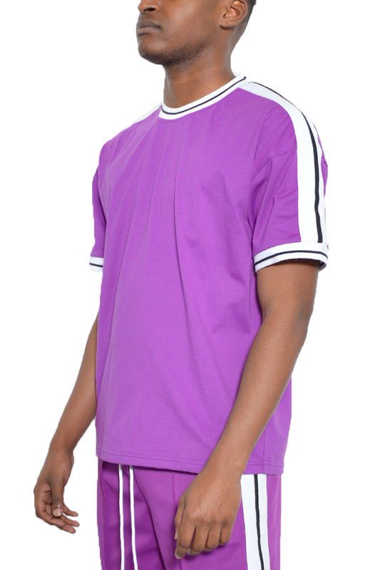 Striped Tape Short Sleeve T-shirt - Blu Lotus Boutique