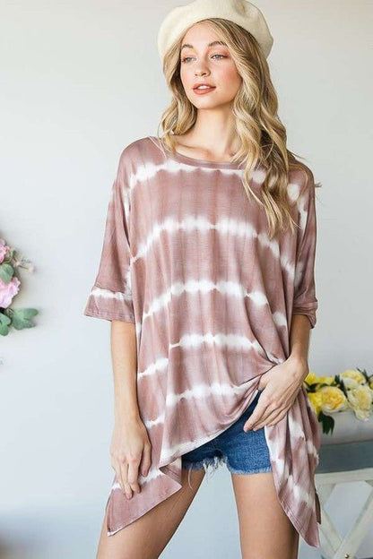 STRIPED TIE DYE ROUND NECK TUNIC - Blu Lotus Boutique