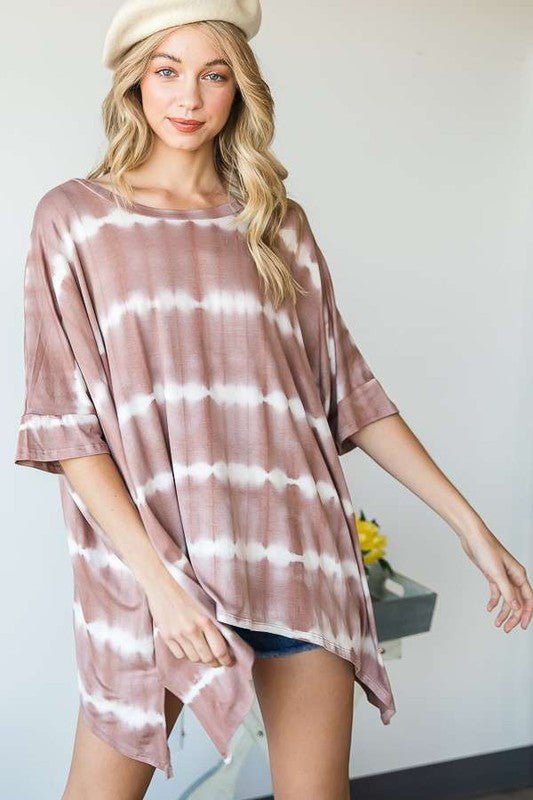 STRIPED TIE DYE ROUND NECK TUNIC - Blu Lotus Boutique
