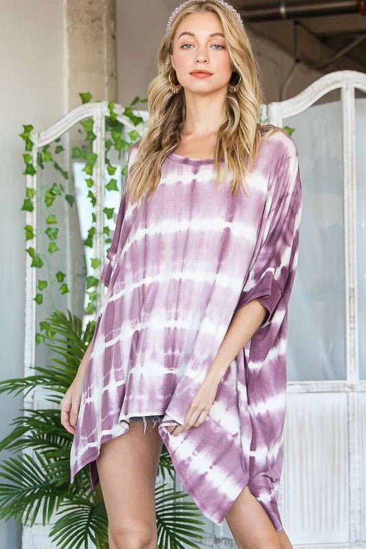 STRIPED TIE DYE ROUND NECK TUNIC - Blu Lotus Boutique