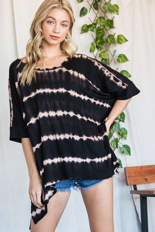 STRIPED TIE DYE ROUND NECK TUNIC - Blu Lotus Boutique