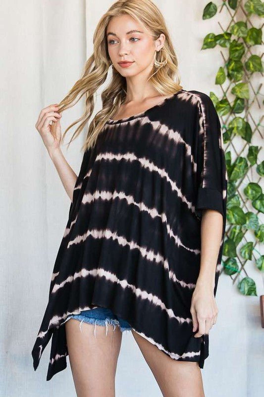 STRIPED TIE DYE ROUND NECK TUNIC - Blu Lotus Boutique