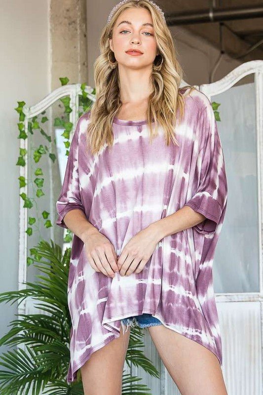 STRIPED TIE DYE ROUND NECK TUNIC - Blu Lotus Boutique