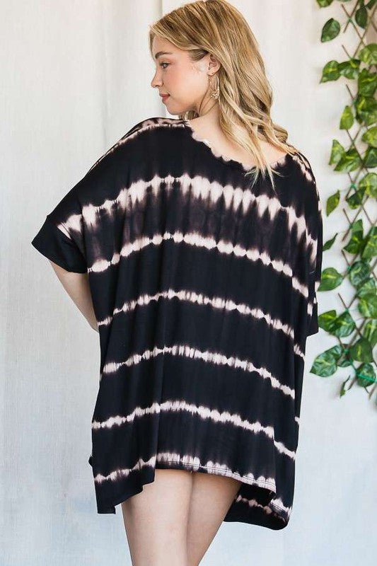 STRIPED TIE DYE ROUND NECK TUNIC - Blu Lotus Boutique