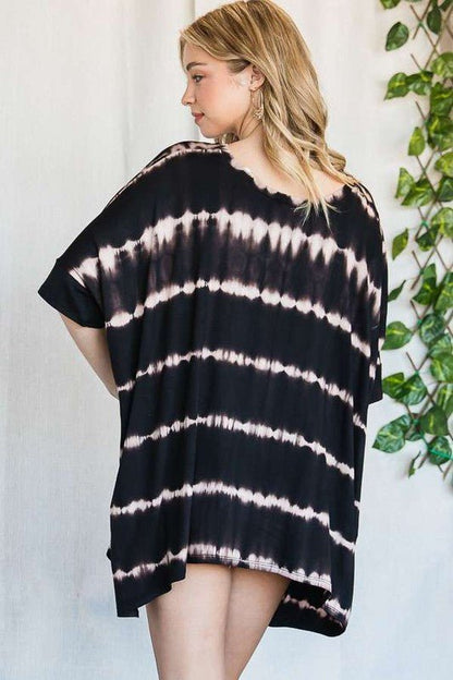 STRIPED TIE DYE ROUND NECK TUNIC - Blu Lotus Boutique