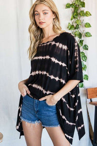 STRIPED TIE DYE ROUND NECK TUNIC - Blu Lotus Boutique
