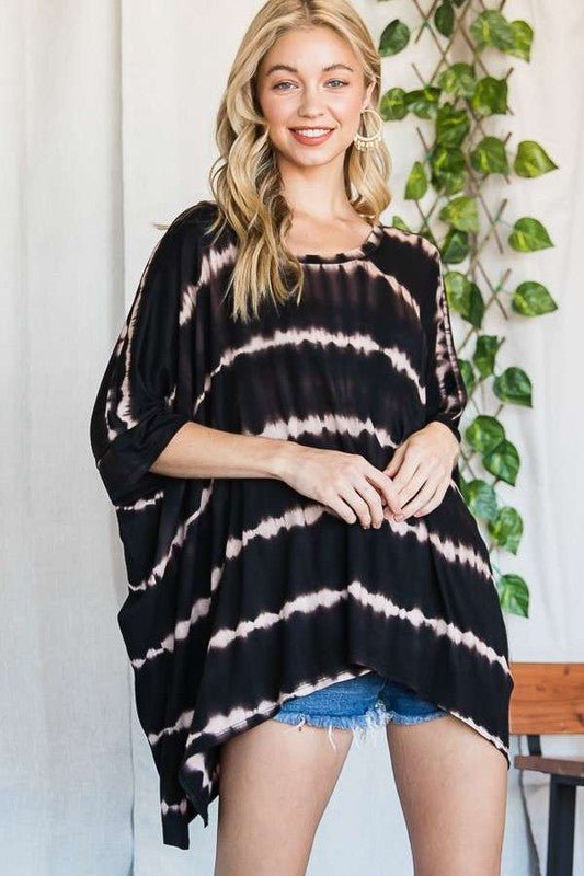 STRIPED TIE DYE ROUND NECK TUNIC - Blu Lotus Boutique