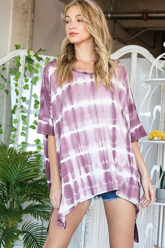 STRIPED TIE DYE ROUND NECK TUNIC - Blu Lotus Boutique