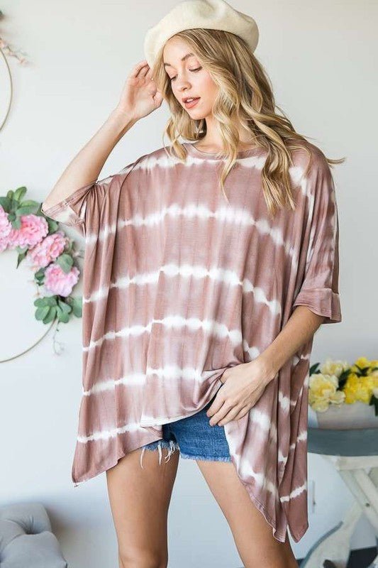 STRIPED TIE DYE ROUND NECK TUNIC - Blu Lotus Boutique