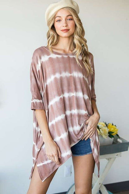 STRIPED TIE DYE ROUND NECK TUNIC - Blu Lotus Boutique