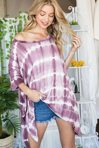 STRIPED TIE DYE ROUND NECK TUNIC - Blu Lotus Boutique