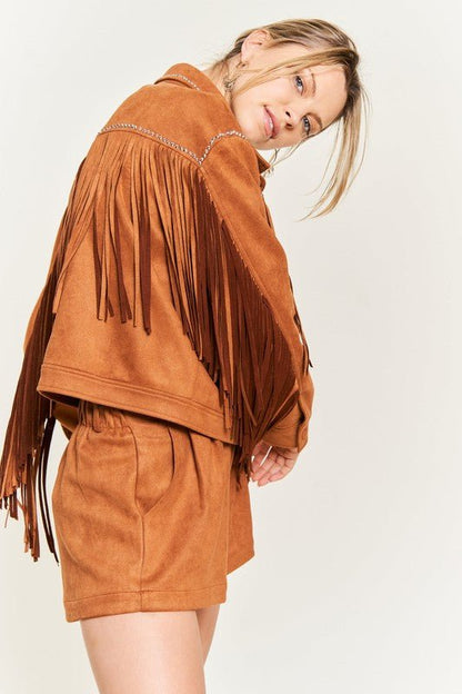 Suede Studded Fringe Jacket - Blu Lotus Boutique
