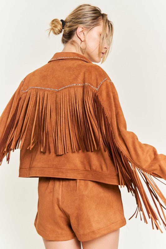 Suede Studded Fringe Jacket - Blu Lotus Boutique