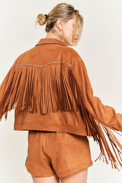 Suede Studded Fringe Jacket - Blu Lotus Boutique