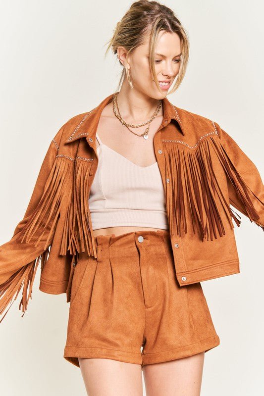 Suede Studded Fringe Jacket - Blu Lotus Boutique