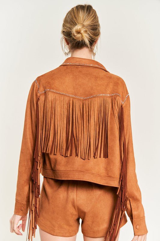 Suede Studded Fringe Jacket - Blu Lotus Boutique