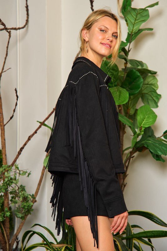 Suede Studded Fringe Jacket - Blu Lotus Boutique
