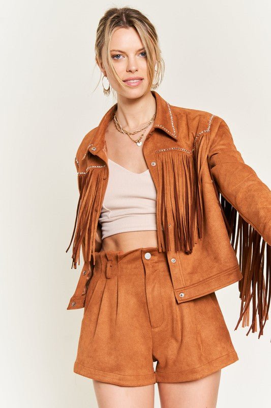 Suede Studded Fringe Jacket - Blu Lotus Boutique