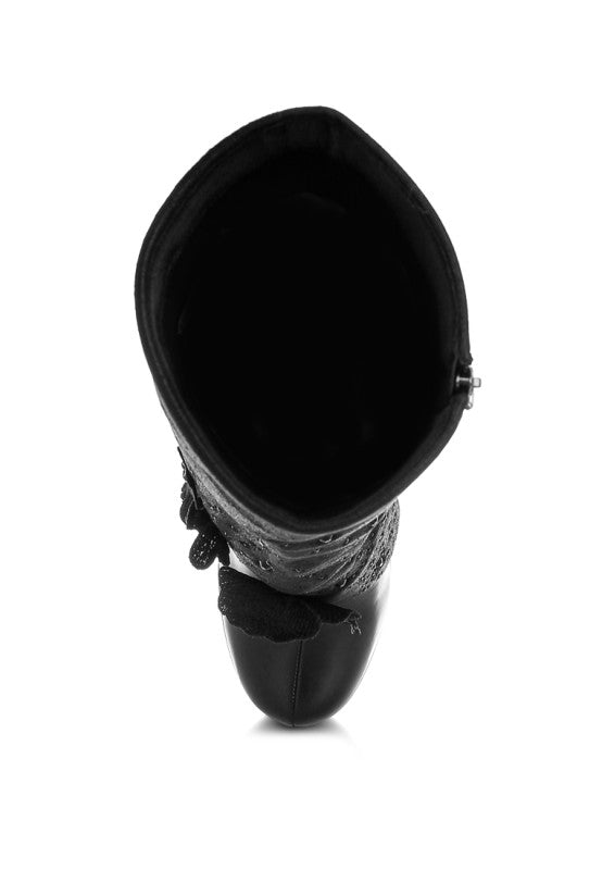 Sundra Floral Applique Platform Heeled Boots - Blu Lotus Boutique